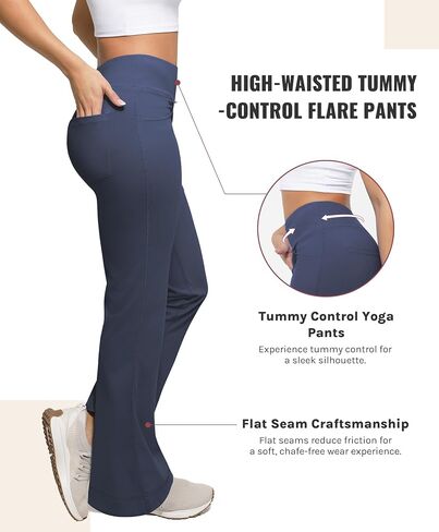 Flare Leggings, Bootcut Yoga Pants with Elastic Waistband, High-Waisted and Wide Leg with Pockets in Saudi Arabia