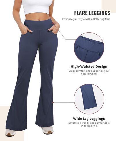 Flare Leggings, Bootcut Yoga Pants with Elastic Waistband, High-Waisted and Wide Leg with Pockets in Saudi Arabia