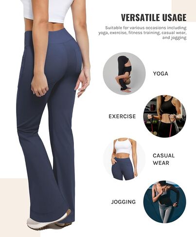 Flare Leggings, Bootcut Yoga Pants with Elastic Waistband, High-Waisted and Wide Leg with Pockets in Saudi Arabia