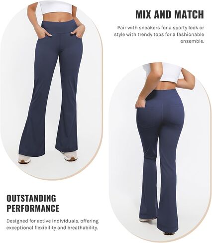 Flare Leggings, Bootcut Yoga Pants with Elastic Waistband, High-Waisted and Wide Leg with Pockets in Saudi Arabia
