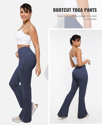 Flare Leggings, Bootcut Yoga Pants with Elastic Waistband, High-Waisted and Wide Leg with Pockets in Saudi Arabia