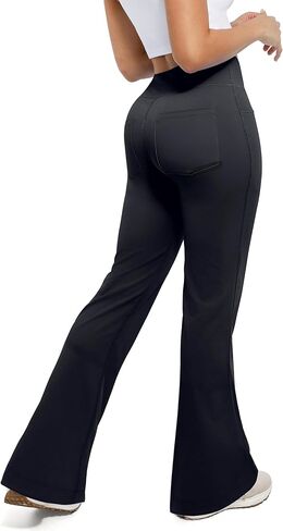 Flare Leggings, Bootcut Yoga Pants with Elastic Waistband, High-Waisted and Wide Leg with Pockets in Saudi Arabia