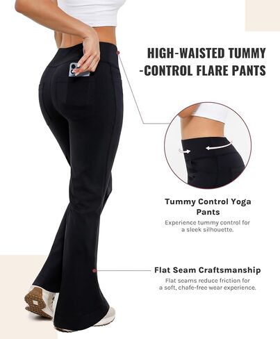 Flare Leggings, Bootcut Yoga Pants with Elastic Waistband, High-Waisted and Wide Leg with Pockets in Saudi Arabia