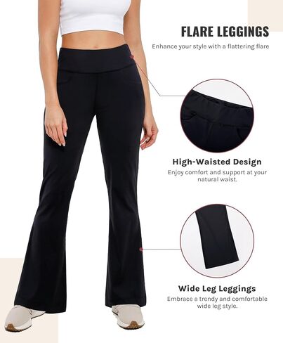 Flare Leggings, Bootcut Yoga Pants with Elastic Waistband, High-Waisted and Wide Leg with Pockets in Saudi Arabia