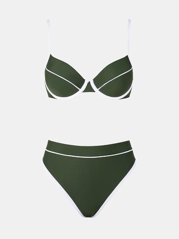 CUPSHE Women's Bikini Sets Two Piece Swimsuit High Waisted V Neck Underwire Push Up Color Block Cheeky Bottom in Kuwait