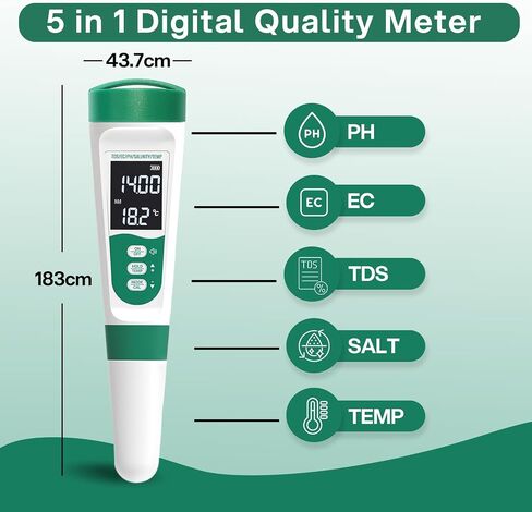 AQUSOFT 5-in-1 Digital PH Meter with Voice Function | High Accuracy PH,TDS,EC,Salinity & Temp Pen | Waterproof & Rechargeable PH Meter for Swimming Pools,Aquariums & Hydroponics | Fast Water Tester in Saudi Arabia