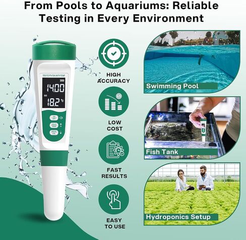 AQUSOFT 5-in-1 Digital PH Meter with Voice Function | High Accuracy PH,TDS,EC,Salinity & Temp Pen | Waterproof & Rechargeable PH Meter for Swimming Pools,Aquariums & Hydroponics | Fast Water Tester in Saudi Arabia