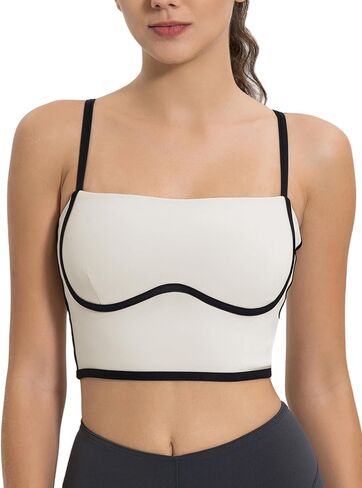 ABOCIW Womens Adjustable Spaghetti Strap Sports Bra Square Neck Wireless Padded Yoga Bra Camisole Workout Crop Tops in Kuwait