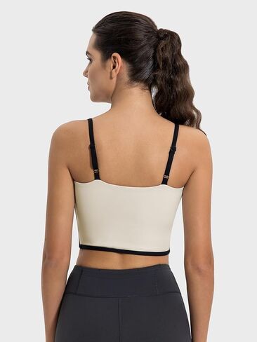 ABOCIW Womens Adjustable Spaghetti Strap Sports Bra Square Neck Wireless Padded Yoga Bra Camisole Workout Crop Tops in Kuwait