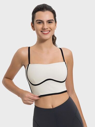 ABOCIW Womens Adjustable Spaghetti Strap Sports Bra Square Neck Wireless Padded Yoga Bra Camisole Workout Crop Tops in Kuwait