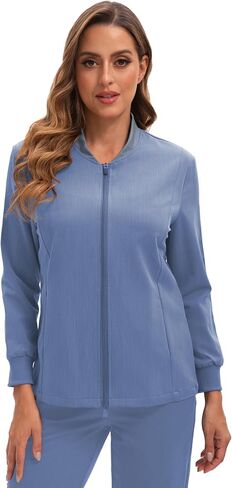 Scrub Jacket for Women, Zip Front Warm-up Uniform Coat with 4 Pockets, Ultra Soft and Durable in Saudi Arabia