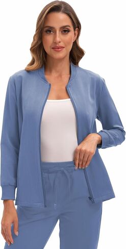Scrub Jacket for Women, Zip Front Warm-up Uniform Coat with 4 Pockets, Ultra Soft and Durable in Saudi Arabia
