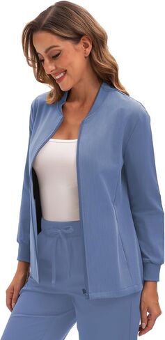 Scrub Jacket for Women, Zip Front Warm-up Uniform Coat with 4 Pockets, Ultra Soft and Durable in Saudi Arabia