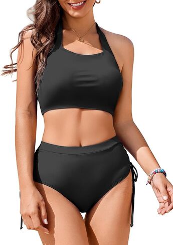 AI'MAGE Womens High Waisted Bikini Sets Cheeky Push Up Two Piece Swimsuits Drawstring Halter Tummy Control Bathing Suit in Saudi Arabia