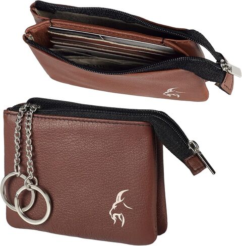 Unisex Real Leather RFID Blocking Keyring Card Holder Pouch Wallet with Card Holders, Airtag Holder, 2 FOB Keyring Chain,Car Keys holder in Gift Box in Saudi Arabia