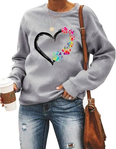 Womens Dog Mom Sweatshirts Heart Dog Paw Print Colorblock Long Sleeve Crewneck Casual Cute Sweatshirt in Saudi Arabia