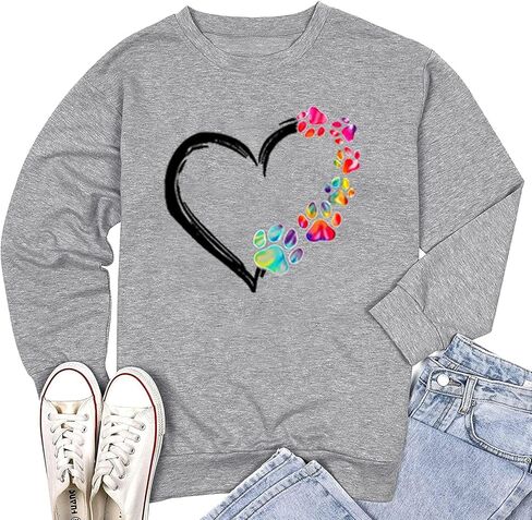 Womens Dog Mom Sweatshirts Heart Dog Paw Print Colorblock Long Sleeve Crewneck Casual Cute Sweatshirt in Saudi Arabia