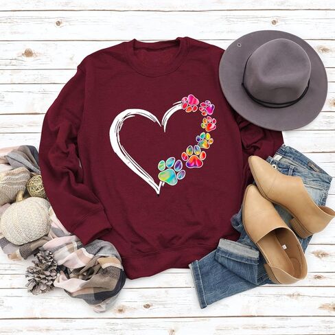 Womens Dog Mom Sweatshirts Heart Dog Paw Print Colorblock Long Sleeve Crewneck Casual Cute Sweatshirt in Saudi Arabia