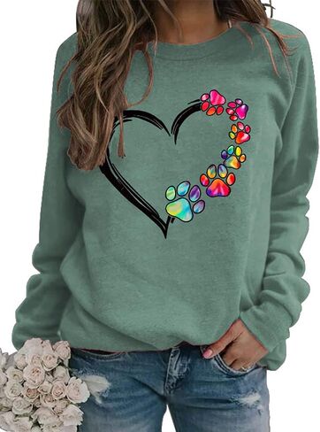 Womens Dog Mom Sweatshirts Heart Dog Paw Print Colorblock Long Sleeve Crewneck Casual Cute Sweatshirt in Saudi Arabia