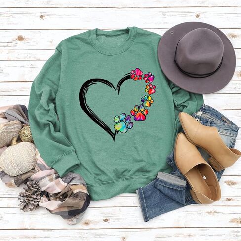 Womens Dog Mom Sweatshirts Heart Dog Paw Print Colorblock Long Sleeve Crewneck Casual Cute Sweatshirt in Saudi Arabia