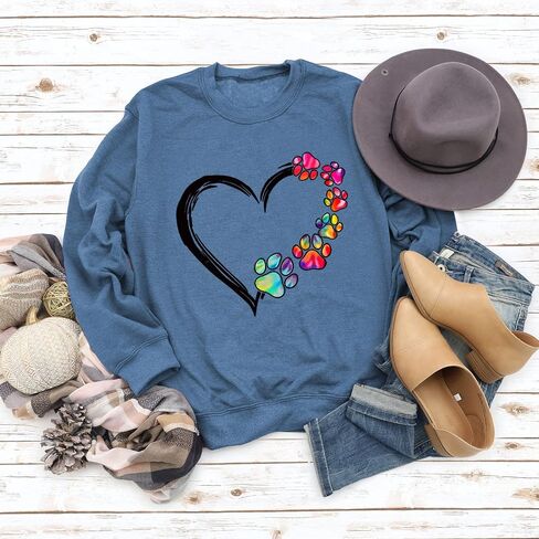 Womens Dog Mom Sweatshirts Heart Dog Paw Print Colorblock Long Sleeve Crewneck Casual Cute Sweatshirt in Saudi Arabia