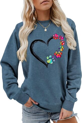 Womens Dog Mom Sweatshirts Heart Dog Paw Print Colorblock Long Sleeve Crewneck Casual Cute Sweatshirt in Saudi Arabia