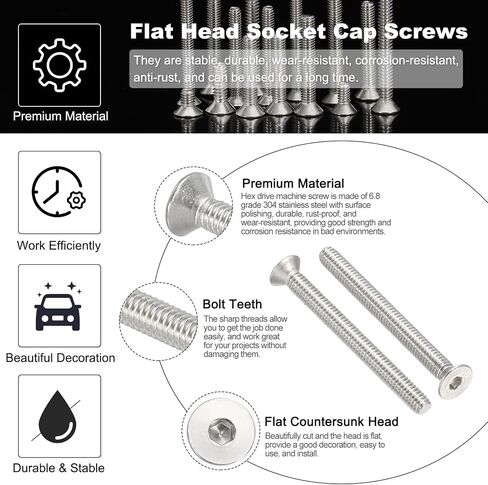 PATIKIL #8-32 x 1-3/4 Inch Flat Head Socket Cap Screws, 20 Pack 304 Stainless Steel Flat Countersunk Bolts Hex Socket Drive Machine Screws Full Thread Coarse Thread UNC Grade 6.8 in Saudi Arabia