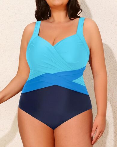 Tempt Me Women Plus حجم قطعة واحدة المايوه التحكم في البطن ثوب السباحة الرجعية عبر الجبهة ملابس السباحة in Kuwait