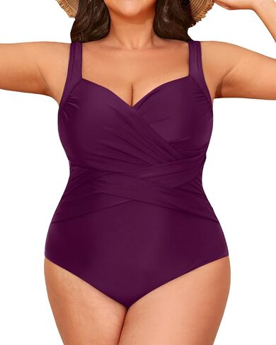 Tempt Me Women Plus حجم قطعة واحدة المايوه التحكم في البطن ثوب السباحة الرجعية عبر الجبهة ملابس السباحة in Kuwait