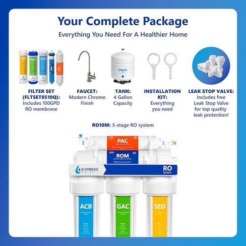 Express Water Reverse Osmosis Water Filtration System – 5 Stage RO Water Filter System with Faucet and Tank – Under Sink Water Filter – 100 GPD in Kuwait