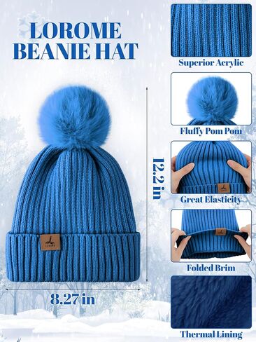 LOROME Women Winter Beanie Hat Scarf Gloves Set, Fleece Knitted Pompom Hat Warm Neck Scarf Touchscreen Gloves Winter Gift in Saudi Arabia