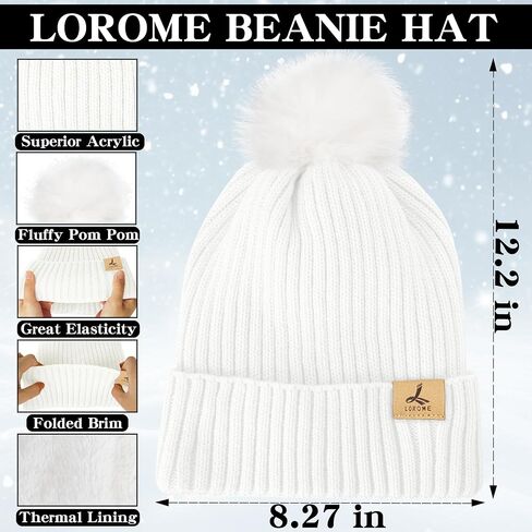 LOROME Women Winter Beanie Hat Scarf Gloves Set, Fleece Knitted Pompom Hat Warm Neck Scarf Touchscreen Gloves Winter Gift in Saudi Arabia