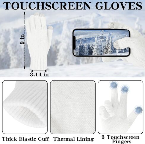 LOROME Women Winter Beanie Hat Scarf Gloves Set, Fleece Knitted Pompom Hat Warm Neck Scarf Touchscreen Gloves Winter Gift in Saudi Arabia