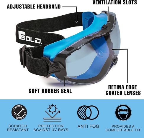 SolidWork Safety Goggles Anti-Fog Clear Lens with Adjustable Elastic Headband. Protective Eyewear for Men & Women in Saudi Arabia
