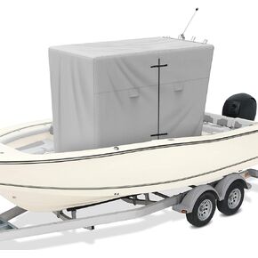 900D T-Top Console Boat Cover, Waterproof T-Top Boat Cover Heavy Duty Tear-Resistant Polyester for Center Console Boat with T TOP Roof, Gray(90" L x 67" W x 87" H)