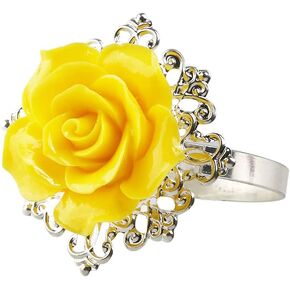ARTIBETTER Napkin Rings 10pcs Rose Napkin Ring Napkin Buckle Circle Serviette Holder for Table Decorations, Wedding, Dinner, Party, DIY Decoration- Yellow
