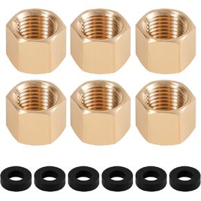6pcs Brass Pipe Cap with 6 Rubber Gasket, 1/4 Inch NPT Female Pipe Plug Hex Compression Cap End Cap Plumbing Fittings for Water Line