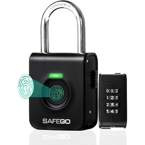 Fingerprint Biometric & 4-Digit Combination Padlock (Black)