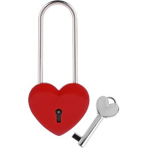 Love Lock Heart Padlock, Personalized Padlock Engraved Love Lock for Anniversary, Red Single Heart Wish Lock with Key for Lovers Wedding Valentines Bridge Travel Custom Present for Couples
