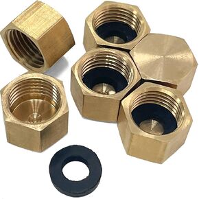 Sutekus Pipe Fitting Cap NPT Female Pipe Brass Fitting Hex End Cap Stop Valve Connector with Extra Rubber Gasket (1/4" NPT-6pcs)