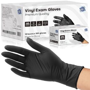 Nitrile-Vinyl Blended Disposable Gloves, Powder-Free & Non-Latex Gloves, 1000, Protective Gloves for Medical Exams, Cooking & Household Cleaning, 4 Mil Thick Non-Sterile Secure Grip Black, Large