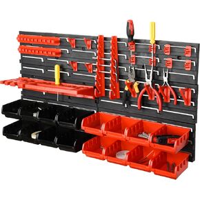 43Pcs Wall Mount Tool Organizer, Storage Bins for Nuts, Bolts and Hardware Parts, Tool Holder for Screwdriver, Wrench, Scissors and Other Tools, for Garage, Workshop, Pegboard
