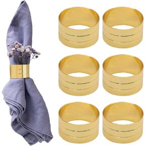 6 Pack Gold Napkin Rings, Metal Napkin Rings Elegant Table Decorations for Wedding, Dinner