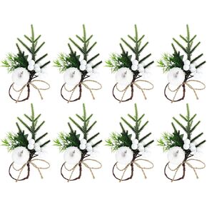 Christmas Napkins Rings, 8Pcs Artificial White Berries Napkin Holder Handmade Xmas Rustic Napkin Buckle for Xmas New Year Birthday Party Thanksgiving Dinner Table Decor (White Berry)