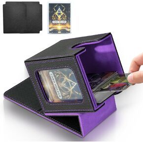 Card Deck Box for MTG Commander, Card Storage Box for Trading Cards, PU Leather Magnetic Card Display Case, Holds 100 Double-Sleeved Cards, Black&Orange