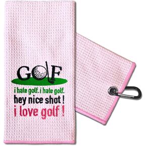 TOUNER Golf Embroidered Golf Towels for Golf Bags with Clip, Funny Pink Golf Towel Gifts for Golf Fan Wife Daughter Women Aunt, Golf Accessories for Women Her, Retirement Thank You Birthday Gifts