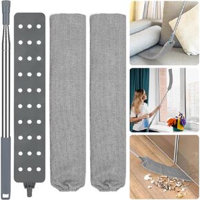 Retractable Gap Dust Cleaner, Flat Duster for Under Appliances with 15-98 Inch Extension Pole and 2 Washable Microfiber Dusting Cloths, Long Handle Duster for High Ceilings Appliance Furniture Bottom