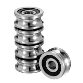 5pcs SG15 U Groove Ball Bearing - [5x17x8mm] Sealed Pulley Wheel Rolling Bearing for Rail Track System Use, Chrome Steel, ABEC1