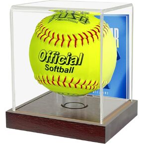 Softball Display Case Clear Soft Ball Holder for Display,UV Protected Cube with Wooden Base,Softball Display Case for 12 Inch Ball or 11 inch Ball Sports Ball Storage Collections (4.8×4.3×5.5 inches)