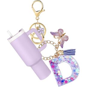 Mini Tumbler Keychain Accessories for Stanley Cup with Letter Charm, Cute Initial Charms Chapstick Lip Balm Holder